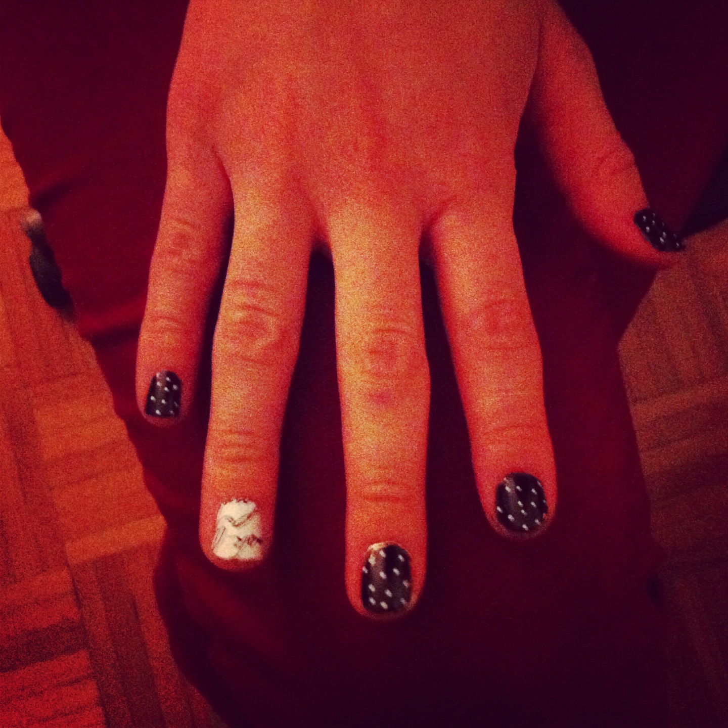 polka dot manicure with accent fingers;  Salon Effects Real Nail Polish Strips in Love Letters 