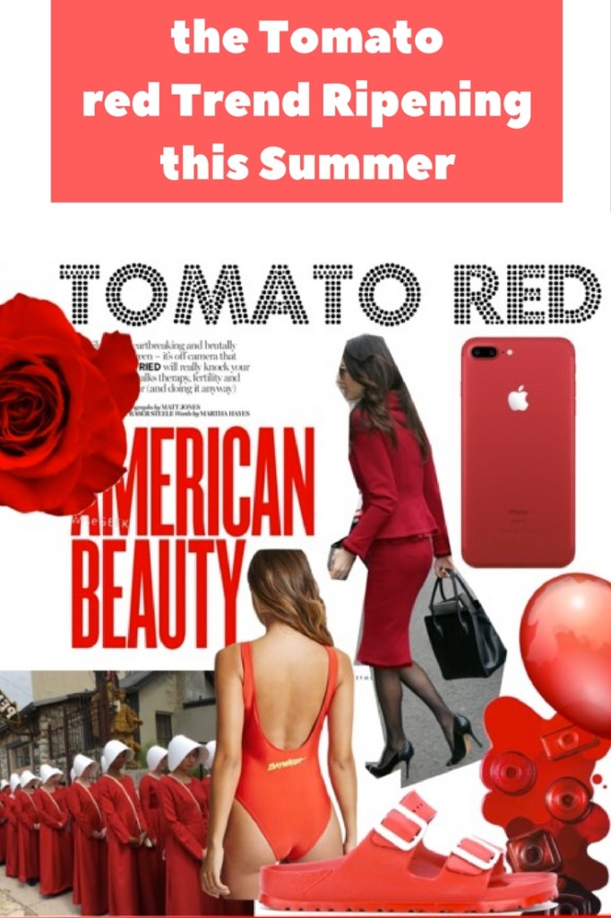 tomato red color, tomato red trend, amal clooney, the handmaids tale, red balloon, red trend, red bathing suit scam, Baywatch red swimsuit 