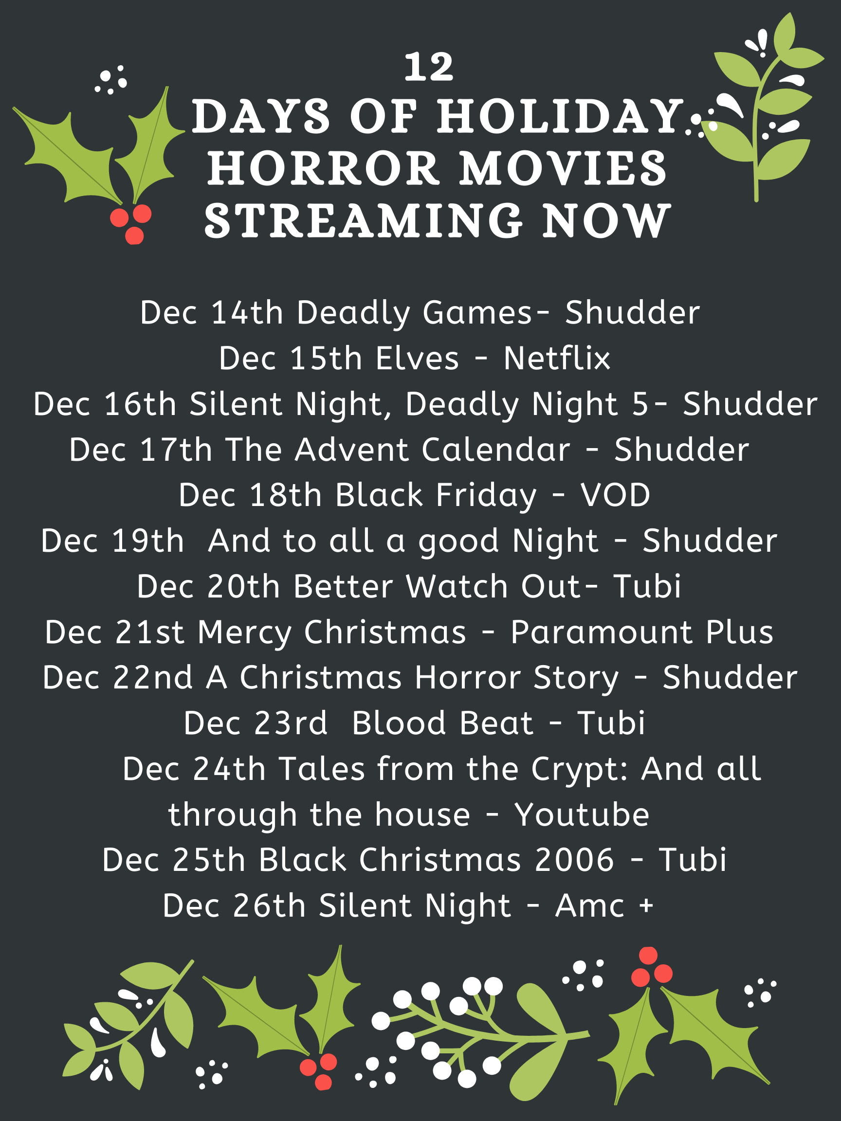 holiday horror movies streaming now 12 days of holiday horror movies